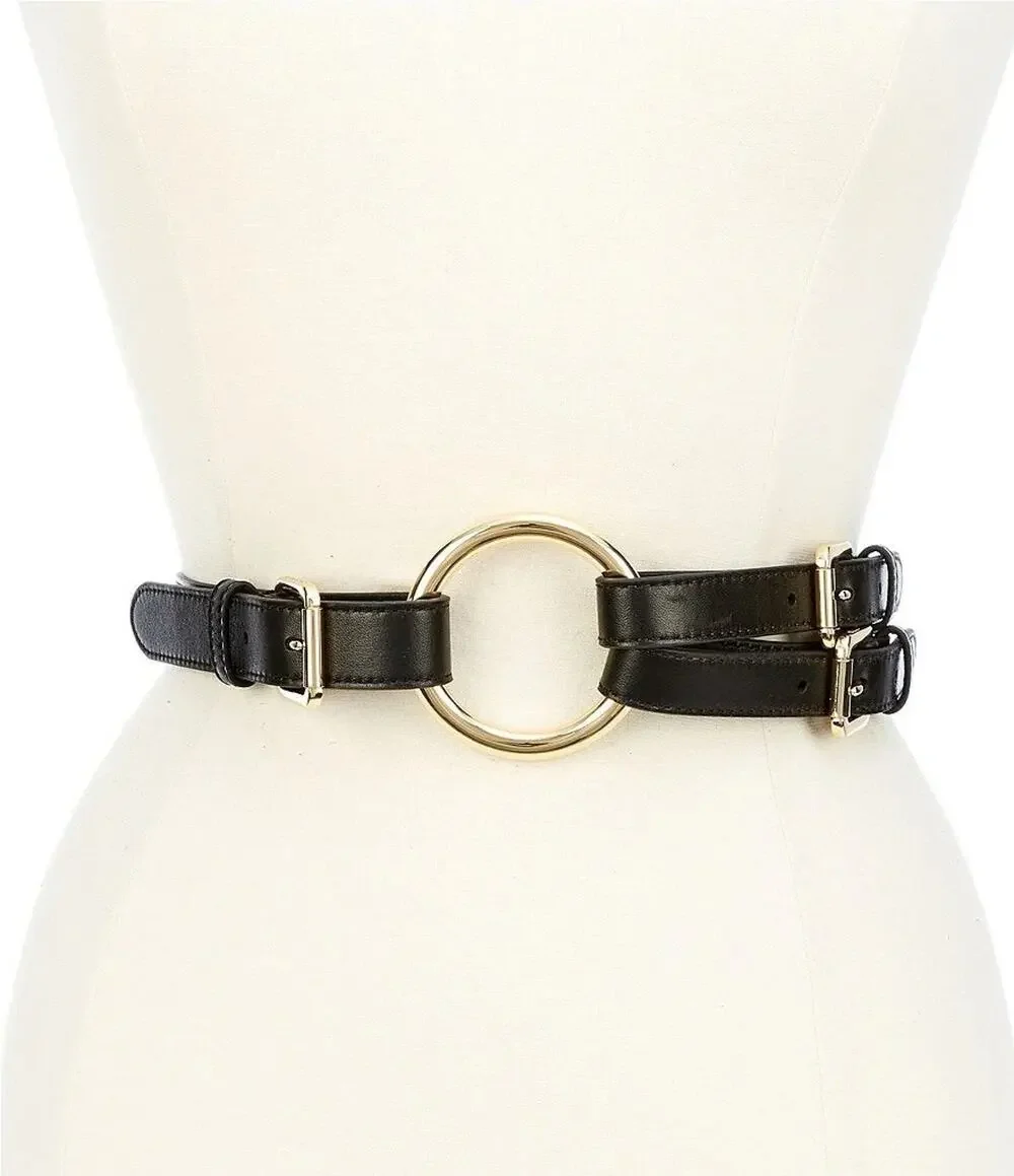 Lauren Ralph Lauren Tri-strap Black Silver Buckle O Ring Belt Equestrian M